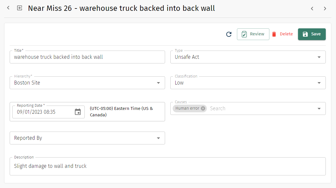 near miss reporting form in complystation